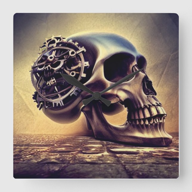 Skull Horror Creepy Boo Fyrkantig Klocka (Framsida)