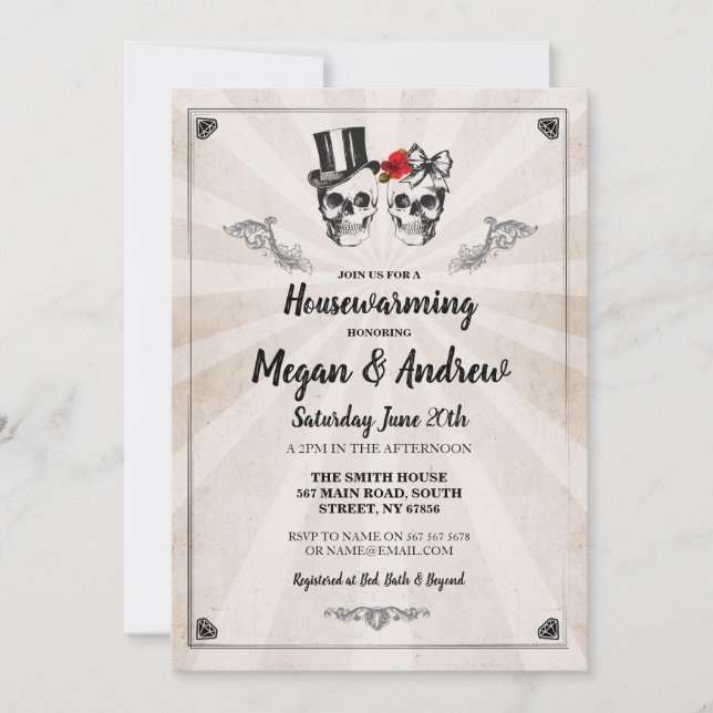 Skull Hushållsuppvärmning Party Halloween New Home Inbjudningar (Framsida)