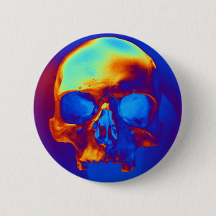 Skull i blått och Guld Knapp