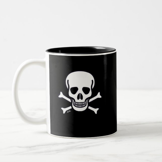 Skull i Bones Black 2-tone höger hand-kaffe mugg (Vänster)