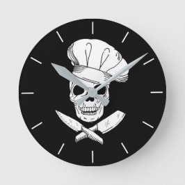 Skull i Chef Baker Hat och Knivar Kitchen Rund Klocka