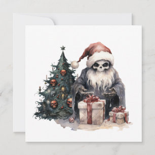 Skull i Santa hat med gothic Julgran Inbjudningar