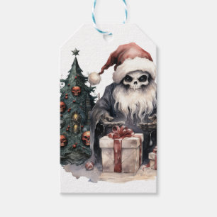 Skull i Santa hat med gothic Julgran Presentetikett
