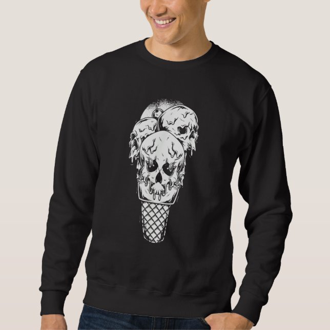 Skull Ice Cream Cone Gothic Goth Creepy Halloween  Lång Ärmad Tröja (Framsida)