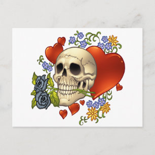 Skull Kärlek - Döskallar, Rosor och Hearts av Al R Vykort