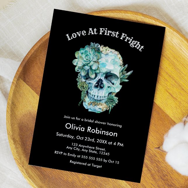 Skull Kärlek vid First Fright Halloween Möhippa Inbjudningar (Skull Love at First Fright Halloween Bridal Shower Invitation )
