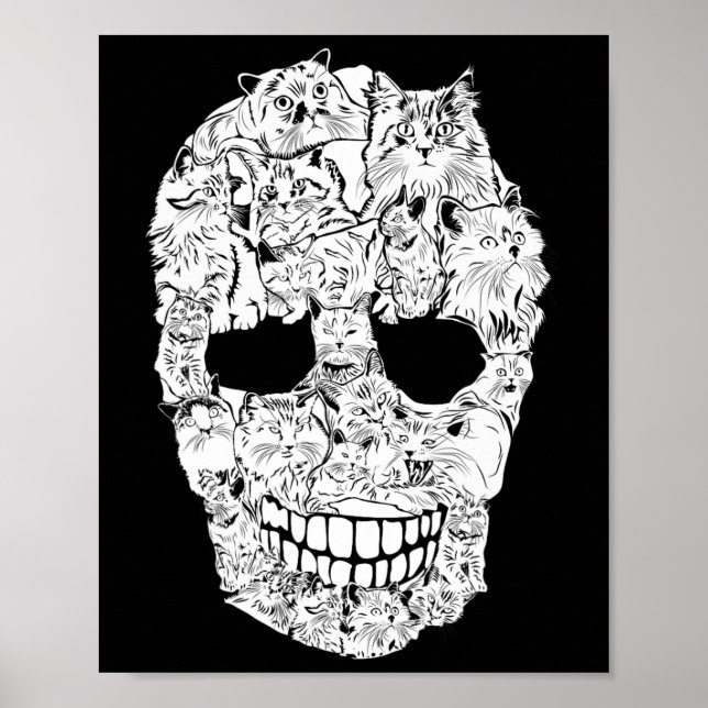 Skull Kattunge Skeleton Halloween Costume Scary Ca Poster (Framsidan)