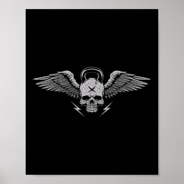 Skull Kettlebell Workout Strength Training Gym Poster (Framsidan)