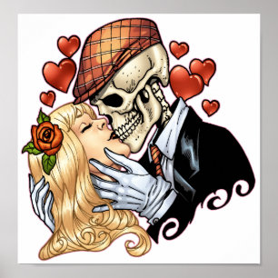 Skull Kiss med Hearts och Ro av Al Rio Poster