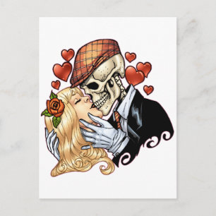 Skull Kiss med Hearts och Ro av Al Rio Vykort
