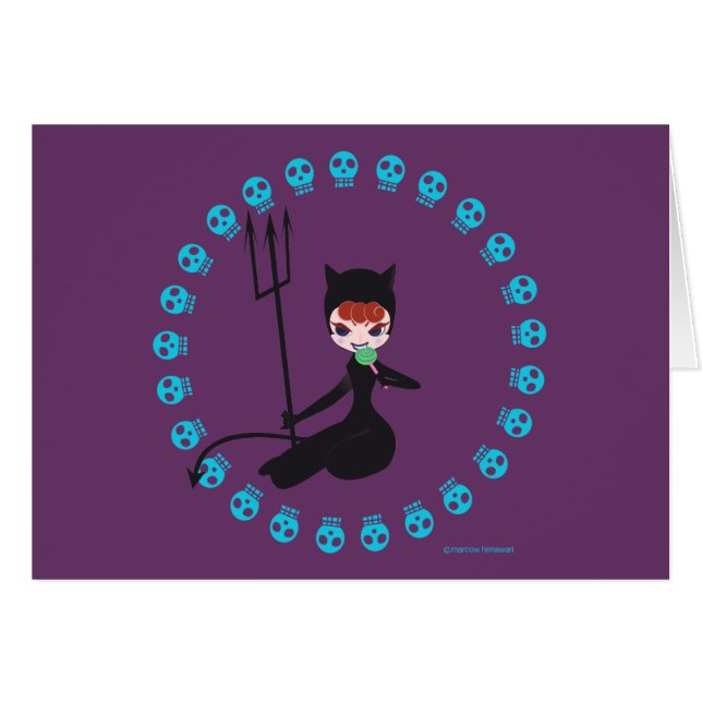 skull&kitty(black) hälsningskort (Framsidan Horizontal)