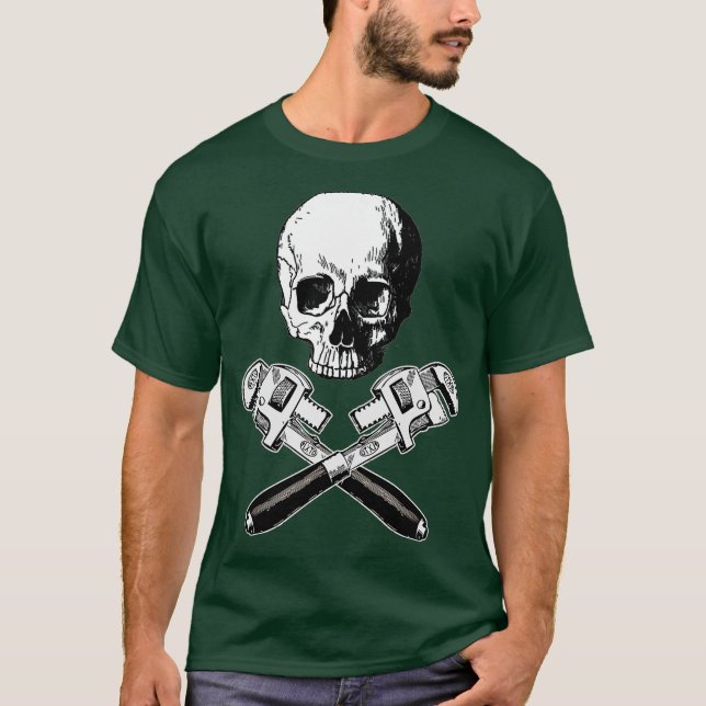 SKULL KOR BONES PIPE WRENCHES PLUMBER T SHIRT (Framsida)
