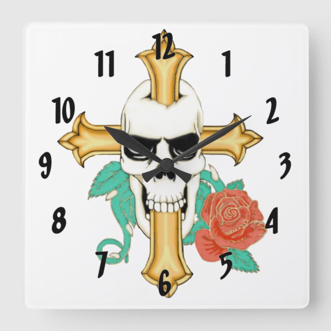 Skull Kor och Ro Fyrkantig Klocka (Framsida)