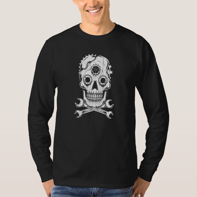 Skull Kor Wrench Gearhead Car Mechanics Hallowee T Shirt (Framsida)
