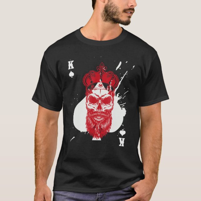 Skull Kung i Spades Bearded Skull Poker Card-spel T Shirt (Framsida)