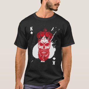 Skull Kung i Spades Bearded Skull Poker Card-spel T Shirt