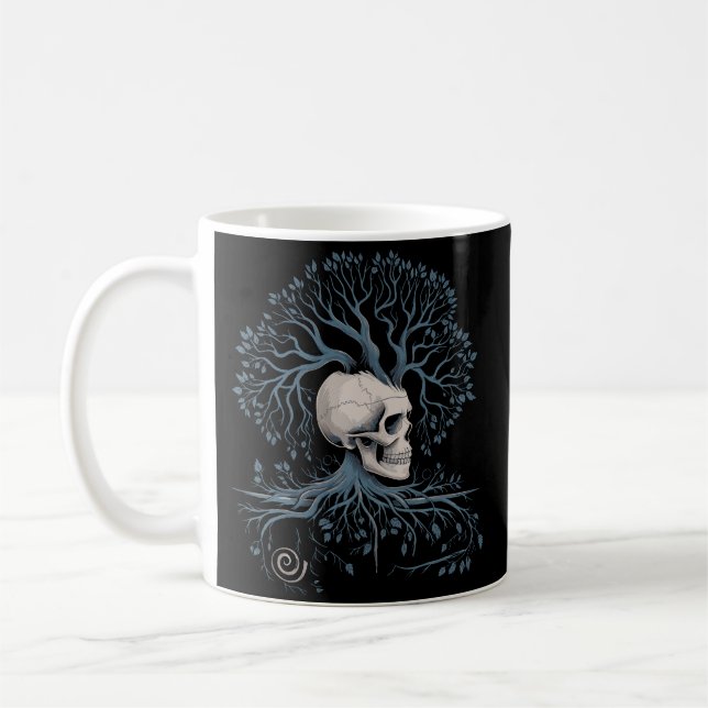 Skull Livets träd Gothic Nature Art Kaffemugg (Vänster)