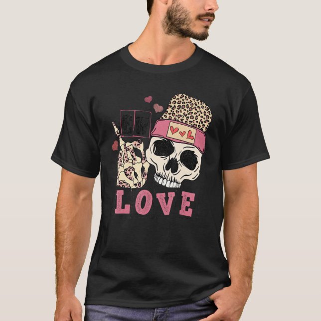 Skull Love Anti Valentines Day Leopard Skeleton Ha T Shirt (Framsida)