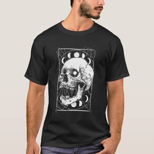 Skull Måne Phases Pastel Goth Gothic Occult Wicca T Shirt (Framsida)