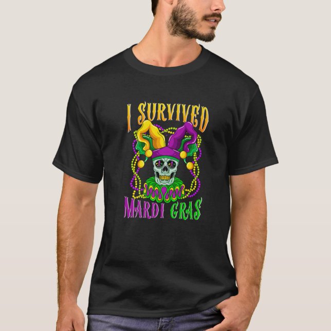 Skull Mardi Gras Jester Hat Skeleton Jag Överlevt  T Shirt (Framsida)