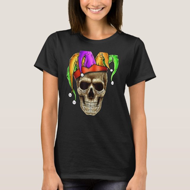 Skull Mardi Gras Jester Joker Carnival Louisiana C T Shirt (Framsida)