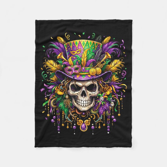 Skull Mardi Gras Men Women Kids Carnival New Orlea Fleecefilt (Framsidan)