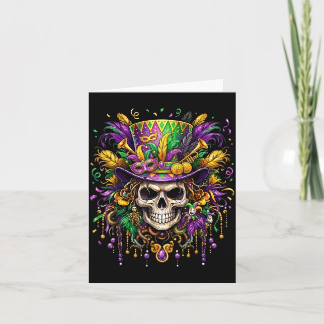 Skull Mardi Gras Men Women Kids Carnival New Orlea Kort (Framsida)