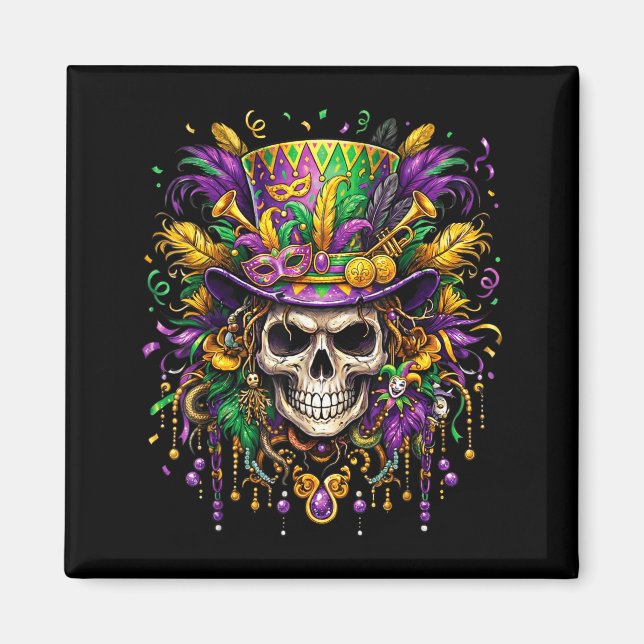 Skull Mardi Gras Men Women Kids Carnival New Orlea Magnet (Framsidan)