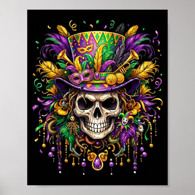 Skull Mardi Gras Men Women Kids Carnival New Orlea Poster (Framsidan)
