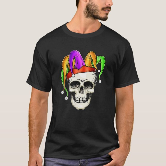 Skull Mardi Gras Skeleton Jester Joker Carnival Me T Shirt (Framsida)