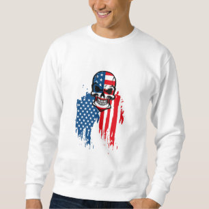 Skull med amerikansk Flagga Lång Ärmad Tröja
