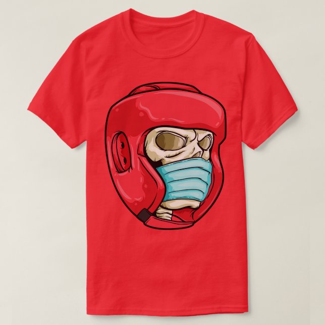 Skull med Ansikte mask och Boxing helmet T Shirt (Design framsida)