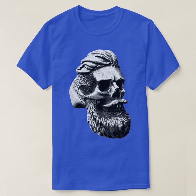 SKULL MED BEARSTATUELL MÖRK T SHIRT (Design framsida)