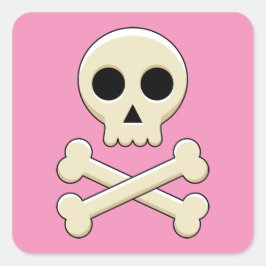Skull med ben fyrkantigt klistermärke