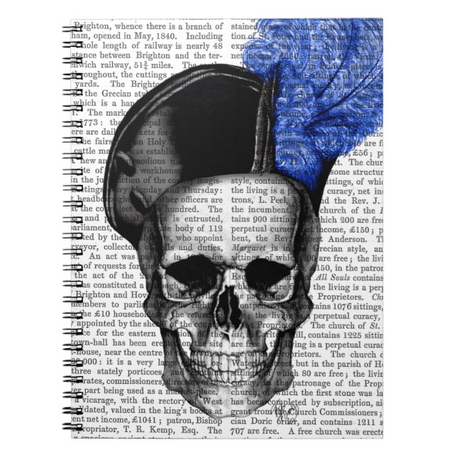 Skull med blå hatt anteckningsbok med spiral (Framsidan)