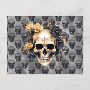 Skull med Black och Guld Ro Silver Halloween Helg Vykort
