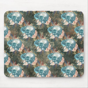 Skull med blått och Rosa ros Musmatta