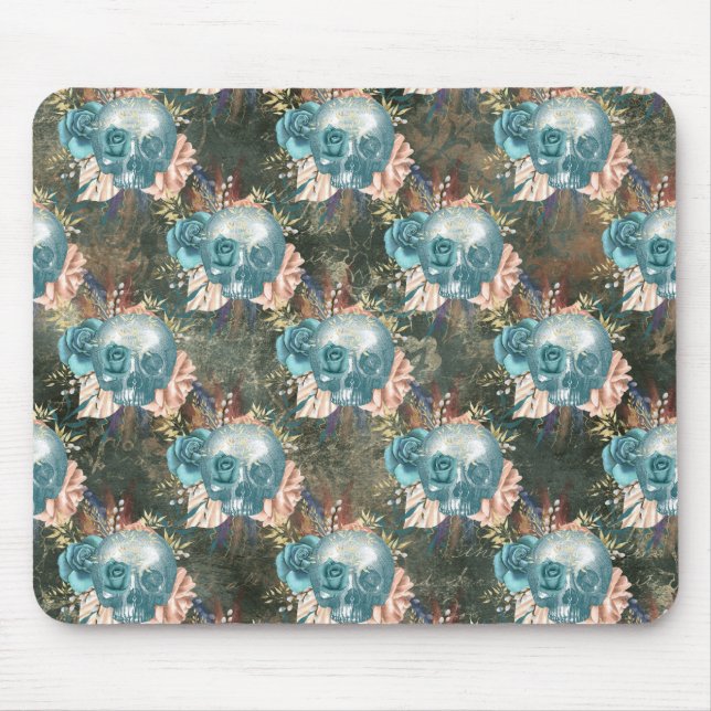 Skull med blått och Rosa ros Musmatta (Framsidan)
