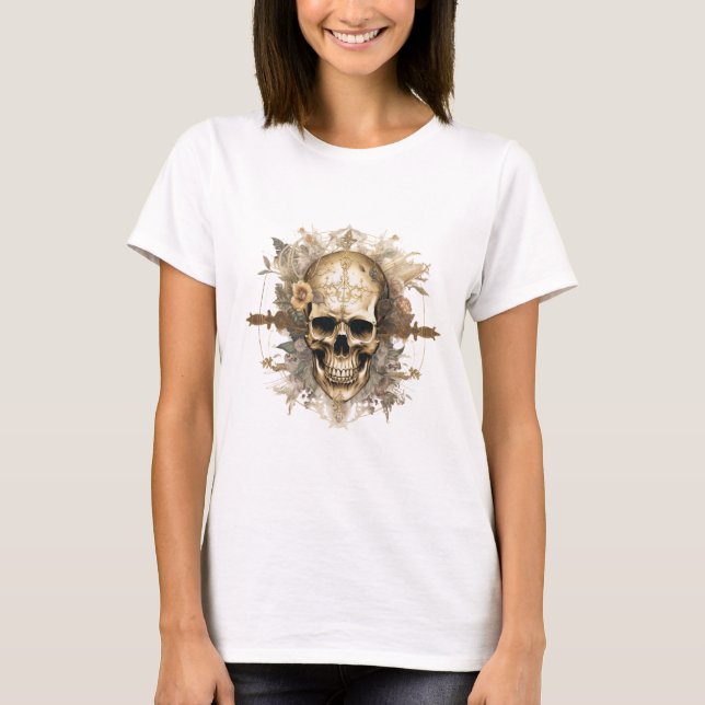 Skull med blommor t shirt (Framsida)