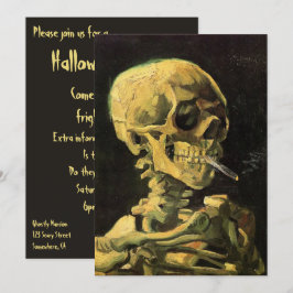 Skull med brinnande cigarett av Van Gogh Halloween Inbjudningar
