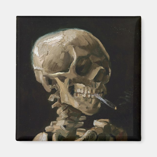 Skull med brinnande Cigarette Vincent van Gogh Art Magnet (Framsidan)