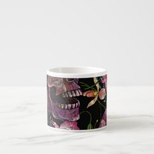 Skull med broderade skinn: Gothic Orchid Mönster Espressomugg