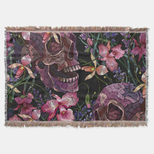 Skull med broderade skinn: Gothic Orchid Mönster Filt