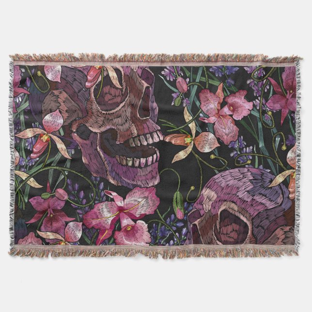 Skull med broderade skinn: Gothic Orchid Mönster Filt (Framsidan)