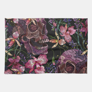 Skull med broderade skinn: Gothic Orchid Mönster Kökshandduk