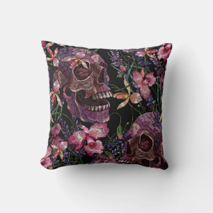 Skull med broderade skinn: Gothic Orchid Mönster Kudde