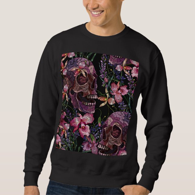 Skull med broderade skinn: Gothic Orchid Mönster Lång Ärmad Tröja (Framsida)