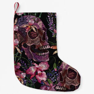 Skull med broderade skinn: Gothic Orchid Mönster Liten Julstrumpa
