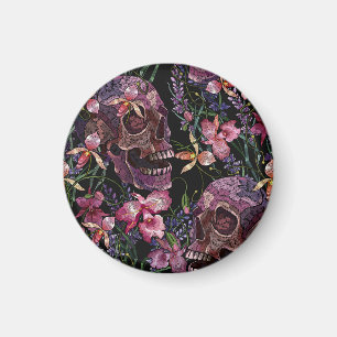 Skull med broderade skinn: Gothic Orchid Mönster Magnet