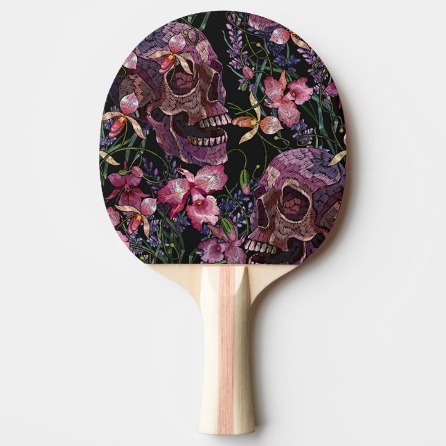 Skull med broderade skinn: Gothic Orchid Mönster Pingisracket (Framsidan)